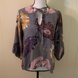 Gray Floral Silk Top Small
